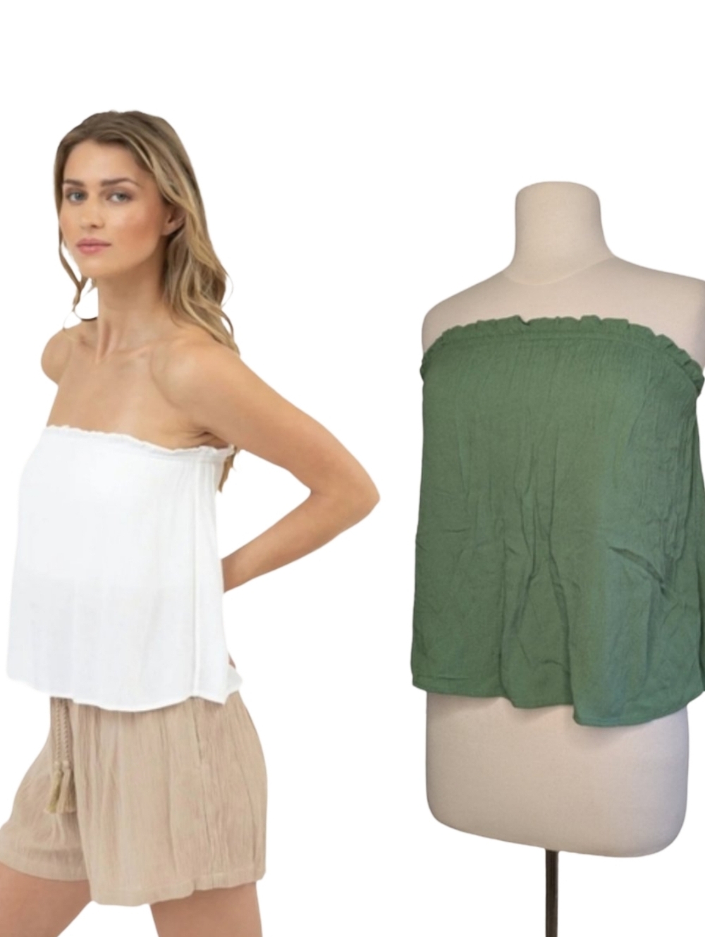Flowy Tube Top - Smocked Ruffled Bandeau Top In Sage Green NWT Size Large